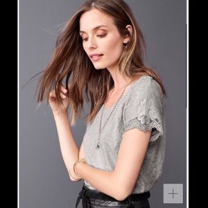 Lace trim linen tee - Garnet Hill - Size S